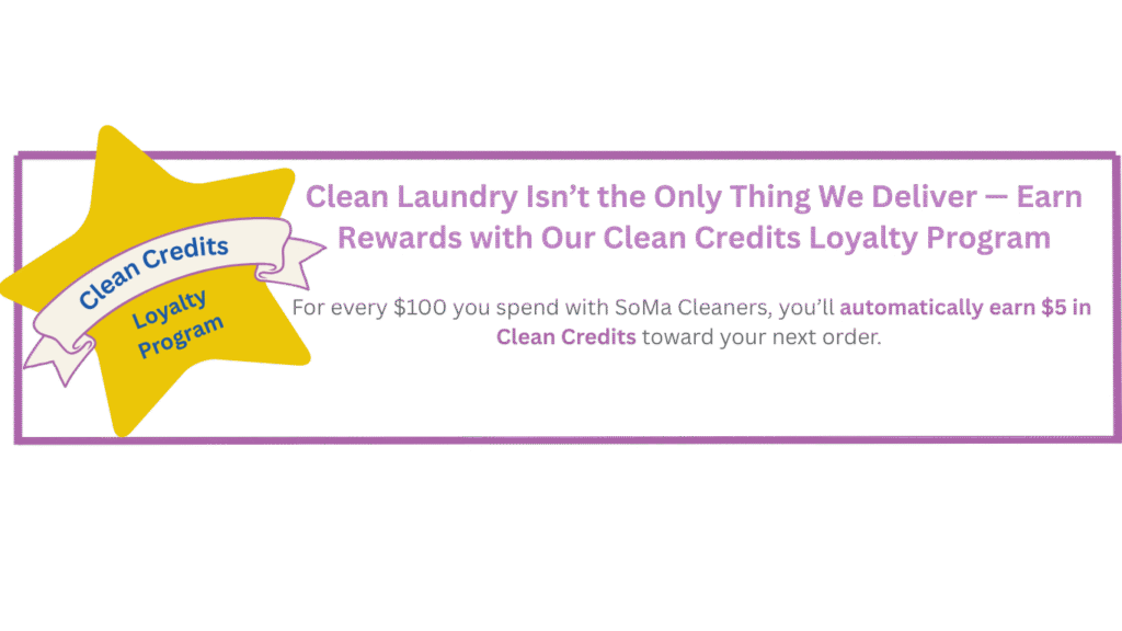 A banner graphic announcing SoMa Cleaners Clean Credits Loyalty Program